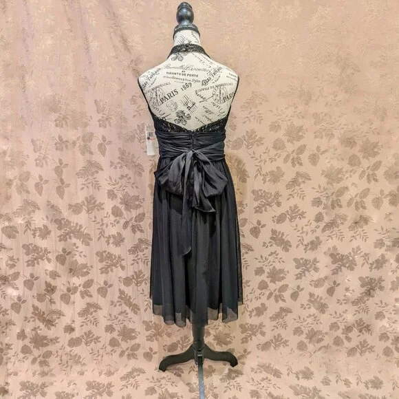 Maggy London Black Crochet Accent Halter Midi Dress, Size 10, New With Tags! - Picture 7 of 13